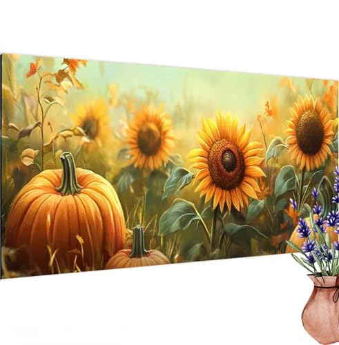 Diamond Painting Erwachsene Groß XXL Sonnenblume,Diamant Painting Bilder Kürbis Bastelset Erwachsene Frauen,DIY 5D Diamond Art Stickerei Malerei Set für Aesthetic Room Decor,Leinwand 100x200 cm k-239 von Canuhkun