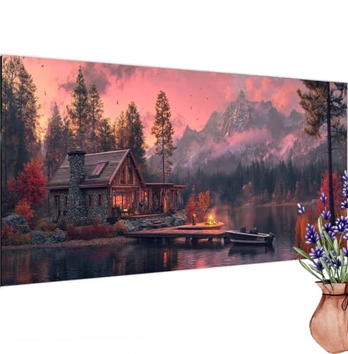 Diamond Painting Erwachsene Groß XXL Wald,Diamant Painting Bilder Hütte Bastelset Erwachsene Frauen, DIY 5D Diamond Art Stickerei Malerei Set für Aesthetic Room Decor, Leinwand 100x200 cm k-423 von Canuhkun