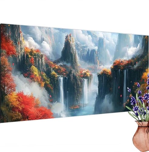 Diamond Painting Erwachsene Groß XXL Wasserfall, Diamant Painting Bilder Landschaft Bastelset Erwachsene Frauen, DIY 5D Diamond Art Malerei Set für Aesthetic Room Decor, Leinwand 100x200 cm k-437 von Canuhkun