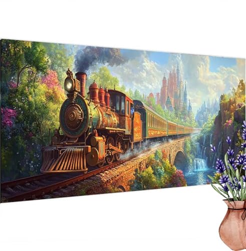 Diamond Painting Erwachsene Groß XXL Zug, Diamant Painting Bilder Weinlese Bastelset Erwachsene Frauen, DIY 5D Diamond Art Stickerei Malerei Set für Aesthetic Room Decor, Leinwand 100x200 cm k-363 von Canuhkun