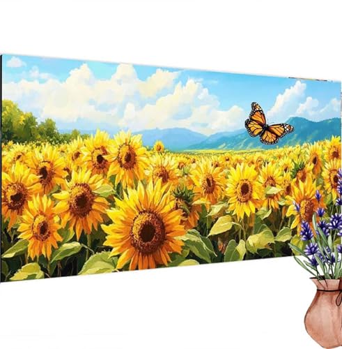 Diamond Painting Schmetterling, Sonnenblume Diamond Painting Erwachsene Groß 110x55 cm DIY 5D Diamant Kunst Kinder Set, Diamant Stickerei Bastelset Erwachsene Frauen für Zimmer Deko, Geschenke k-522 von Canuhkun