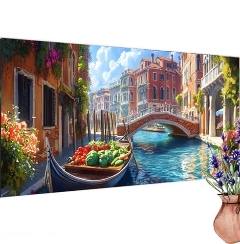 Diamond Painting Stadt,See Diamond Painting Erwachsene Groß 80x40 cm DIY 5D Diamant Kunst Kinder Anfänger Set, Diamant Stickerei Malerei Bastelset Erwachsene Frauen für Zimmer Deko, Geschenke k-415 von Canuhkun