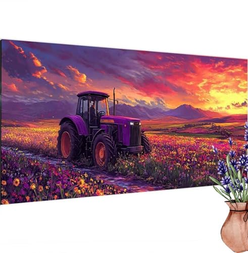 Diamond Painting Traktor, Blume Diamond Painting Erwachsene Groß 60x30 cm DIY 5D Diamant Kunst Kinder Anfänger Set, Diamant Stickerei Bastelset Erwachsene Frauen für Zimmer Deko, Geschenke k-312 von Canuhkun