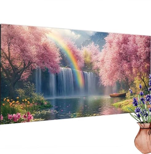 Diamond Painting Wasserfall, Boot Diamond Painting Erwachsene Groß 95x45 cm DIY 5D Diamant Kunst Kinder Anfänger Set, Diamant Stickerei Bastelset Erwachsene Frauen für Zimmer Deko, Geschenke k-427 von Canuhkun