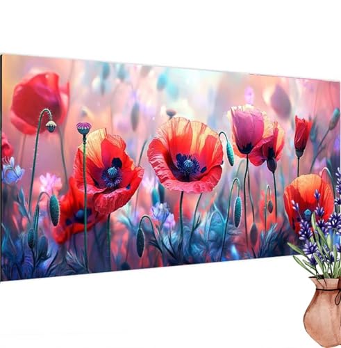 Mohn Diamond Painting XXL 135x65 cm, Diamant Painting Bilder Fantasie Muster, DIY 5D Full Drill Crystal Art Stickerei Malerei Basteln Set, Kreatives für Mädchen Geschenke, Wanddeko Aesthetic k-255 von Canuhkun