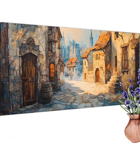 Weinlese Diamond Painting XXL 110x55 cm,Diamant Painting Bilder Kleine Stadt Muster,DIY 5D Full Drill Crystal Art Stickerei Malerei Basteln Set,Kreatives für Mädchen Geschenke,Wanddeko Aesthetic k-281 von Canuhkun