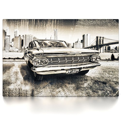 CanvasArts Impala - Leinwand Bild - Oldtimer Auto USA Sepia Vintage kompatibel mit Chevrolet (140 x 90 cm, Leinwand auf Keilrahmen) von CanvasArts