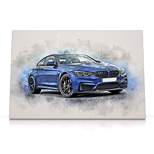 CanvasArts M4 Watercolor Sketch Aquarell - Leinwand Bild - Auto Artwork Modern Art Wandbild Sportwagen kompatibel zu BMW M4 (100 x 70 cm, Leinwand auf Keilrahmen, BMW M4) von CanvasArts