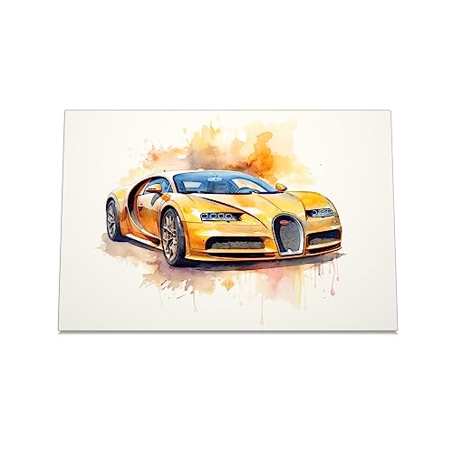 CanvasArts Watercolor Sketch Aquarell für Bugatti Chiron - Leinwand Bild - Auto Artwork Modern Art Wandbild Wasserfarbe (70 x 50 cm, Leinwand auf Keilrahmen, Bugatti) von CanvasArts