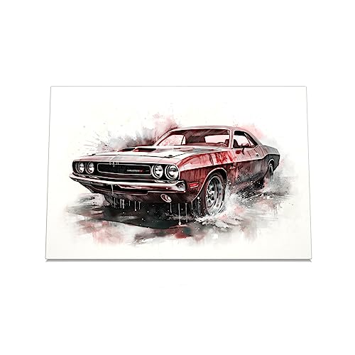 CanvasArts Watercolor Sketch Aquarell für Dodge Challenger - Leinwand Bild - Auto Artwork Modern Art Wandbild Wasserfarbe (80 x 60 cm, Leinwand auf Keilrahmen, Dodge) von CanvasArts