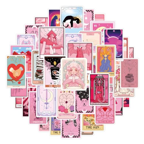 50 Stück Rosa Tarot Aufkleber für Wasserflaschen, Skateboard, Gepäck, Computer, Sammelalbum, Auto Aufkleber süße Laptop Aufkleber für Kinder, Teenager und Erwachsene von Canverlens