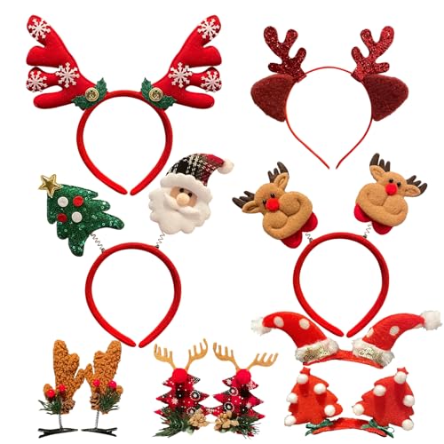 Canzoon 8 Stück Haarspangen Weihnachten und 4 Stück Weihnachten Haarreifen Weihnachten Mädchen Haarschmuck Set Weihnachten Stirnband für Erwachsene Kinder Gastgeschenke Liefert Dekorationen von Canzoon