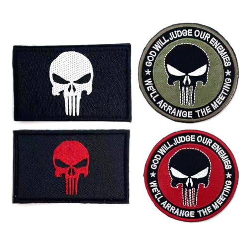 4 Stück Patch Airsoft Patch Klett, Patches Airsoft Patch Klett, Skull Patches Klett, Patches Klett Militär für Rucksäcke Militär Patches Aufkleber Abzeichen Klettbänder von Canzoon