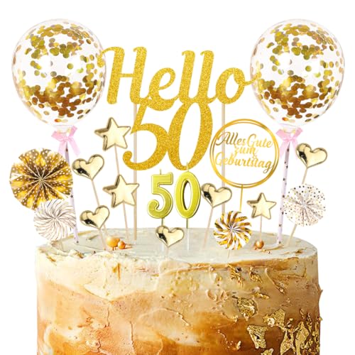 20 PCS Tortendeko 50 Geburtstag Frau Mann, Glitzer 50 Geburtstag Cake Topper, Hello 50 Torten Topper, Cake Topper 50 Geburtstag, Kuchendeko 50, Geburtstagsdeko 50, Geburstagstorte Deko Gold von Capaneus