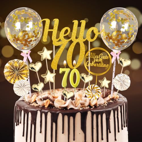 20 PCS Tortendeko 70 Geburtstag Frau Mann, Glitzer 70 Geburtstag Cake Topper, Hello 70 Torten Topper, Cake Topper 70 Geburtstag, Kuchendeko 70, Geburtstagsdeko 70, Geburstagstorte Deko Gold von Capaneus