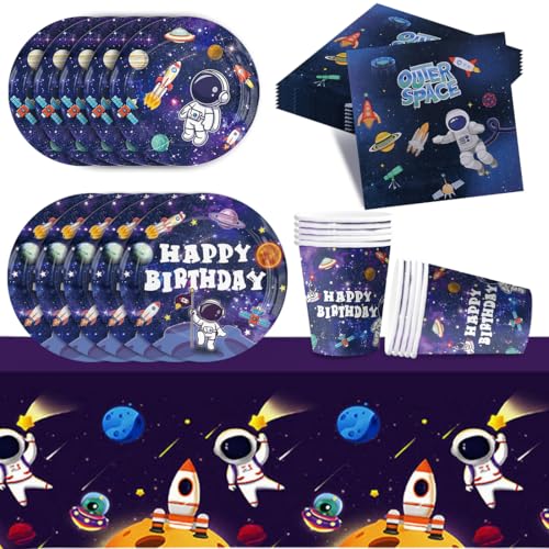 51 Stück Astronaut Partygeschirr Kindergeburtstag für 10 Gäste, Weltraum Geburtstag Geschirrset, Space Party Deko, Weltraum Astronaut Pappteller Becher Servietten Tischtücher für Kindergeburtstag Deko von Capaneus