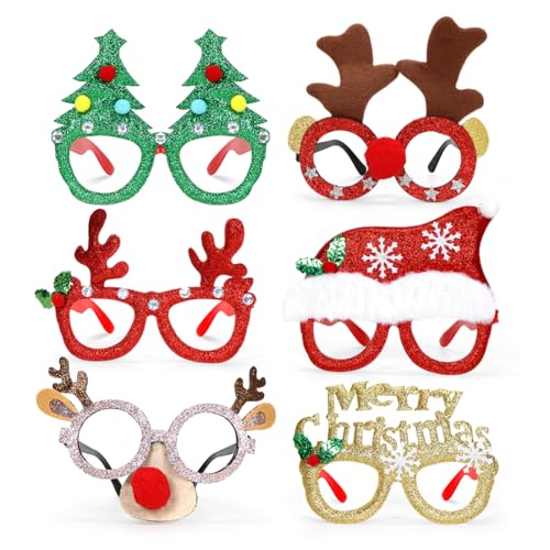 6 Stück Weihnachtsbrille，Kreative Weihnachtsbrille Set，Weihnachtsfeier Deko Brille，Weihnachtsbrillen Erwachsene und Kinder，Kopfschmuck Weihnachten für Christmas Party von Capaneus