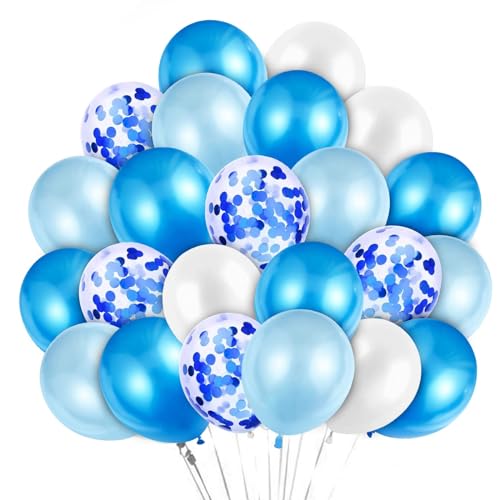 60 Stück Luftballons Blau, Ballons Blau Weiss, Helium Luftballon Blau Weiß, Latexballons Blau Weiss Konfetti Ballons für Hochzeit Party Junge Geburtstag Dekorationen Taufe Kommunion Deko von Capaneus