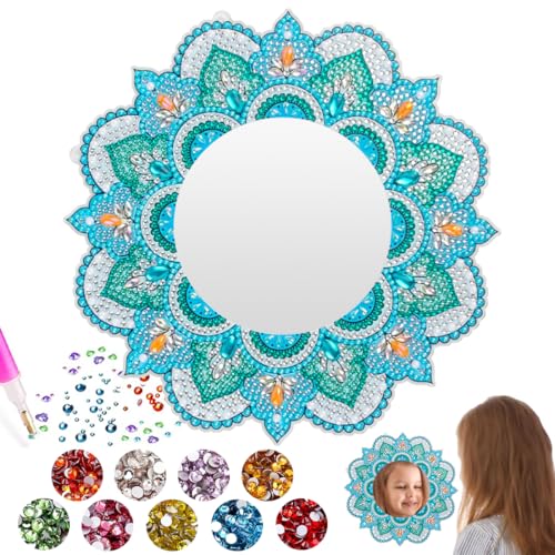 Capaneus Blau Bastelset Mandala Diamond Painting Spiegel, Mandala Spiegel Diamond Painting Kinder, Basteln Diamond Painting Spiegel, Mandala Kosmetikspiegel Mädchen für DIY, Geschenk, Zimmer Deko von Capaneus