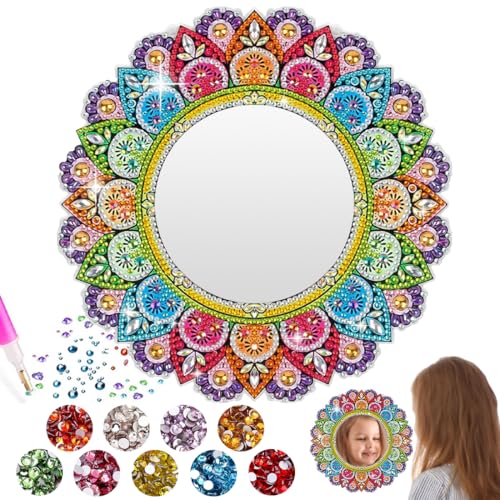 Capaneus Bunt Bastelset Mandala Diamond Painting Spiegel, Mandala Spiegel Diamond Painting Kinder, Basteln Diamond Painting Spiegel, Mandala Kosmetikspiegel Mädchen für DIY, Geschenk, Zimmer Deko von Capaneus