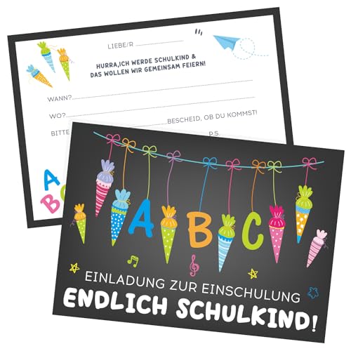 Capaneus 12 Einschulung Einladungskarten, Einladungskarten Einschulung Junge Mädchen, Einladung Einschulung Schulstart, Einladung Schulanfang für Kinder, Endlich Schulkind von Capaneus