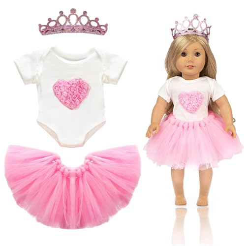 Capaneus Geburtstag Puppe Rosa Kleidung, Puppen Zubehör 43cm, Geburtstags Puppenkleider Zubehör Set, Americal Girl Dolls Blumenkleid Sommerkleid, Puppenkleider Puppenkleidung Set von Capaneus