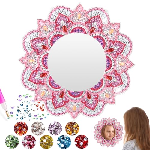 Capaneus Rosa Bastelset Mandala Diamond Painting Spiegel, Mandala Spiegel Diamond Painting Kinder, Basteln Diamond Painting Spiegel, Mandala Kosmetikspiegel Mädchen für DIY, Geschenk, Zimmer Deko von Capaneus