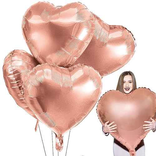 Herz Folienballon Roségold 4PCS, 32 Zoll Herzluftballons Hochzeit, XXL Folienballons Herz, Herzluftballons Helium, Herzform Folienluftballon Geeignet für Geburtstag Hochzeit Dekoration von Capaneus