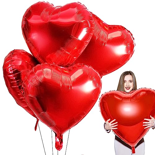 Herz Folienballon Rot 4PCS, XXL Herzluftballons Hochzeit, 32 Zoll Folienballons Herz, Herzluftballons Helium, Herzform Folienluftballon Deko Geeignet für Geburtstag Hochzeit Verlobung Valentinstag von Capaneus