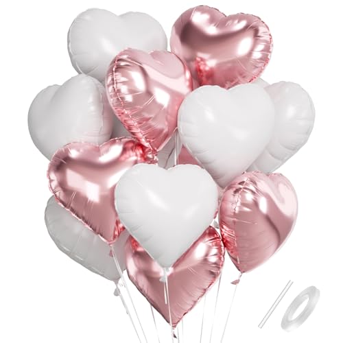 Herz Folienballons Rosa Weiß, 18 Zoll Herzluftballons Hochzeit, Herz Luftballon Helium, Herzballons Rosa Weiß, Herzform Folienluftballon für Hochzeit Geburtstag Babypartys Verlobung Valentinstag von Capaneus