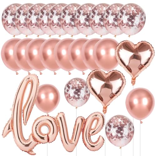 Luftballons Love Roségold, XXL Love Helium Folienballon Rose Gold,Konfetti Herz Ballons Rose Gold Set für Hochzeit Heiratsantrag Valentinstag Geburtstag JGA Romantisch Deko Dekoration von Capaneus