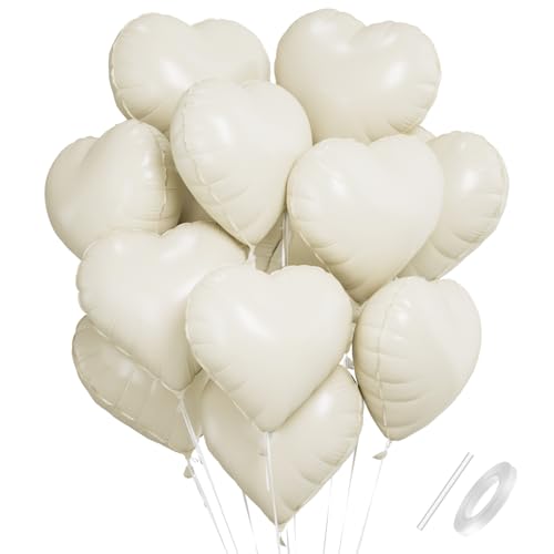 Herzluftballons Cremeweiß, 18 Zoll Beige Herz Folienballon, Creme Herzluftballons Hochzeit Helium Set, Herzballons Helium Herz Luftballon für Geburtstag Hochzeit Verlobung Anniversary Valentinstag von Capaneus