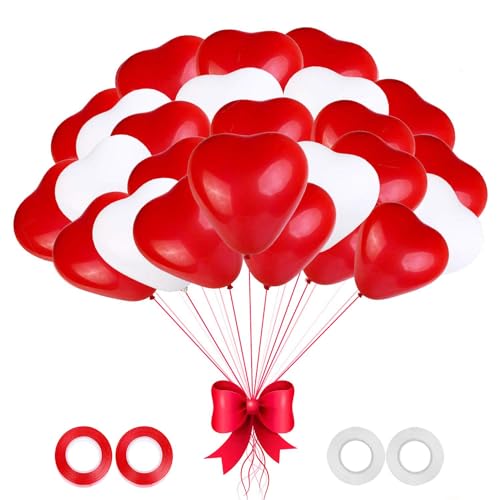 Herzluftballons Rot Weiß 100 Stück 12 Zoll Herz Luftballons,Latex Herz Ballon Helium,Luftballons Hochzeit für Hochzeit Verlobung Valentinstag JGA Party Deko (Rot Weiß) Hochzeit Dekoration von Capaneus