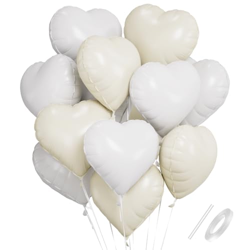 Herzluftballons Weiß Creme, 18 Zoll Cremeweiß Herz Folienballon, Weiß Creme Herzluftballons Hochzeit, Herzballons Helium, Herz Luftballon für Geburtstag Hochzeit Verlobung Anniversary Valentinstag von Capaneus