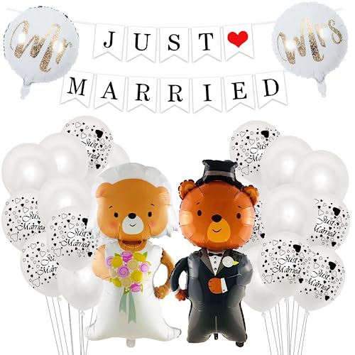 Just Married Deko Hochzeitsballons 25 Stück, Just Married Girlande, Brautpaar Figuren Folienballon Hochzeitsdeko Set, Just Married Latexballons Konfetti Ballons für Standesamt Verlobung Hochzeitsfeier von Capaneus