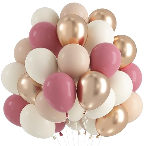 Luftballons Beige Altrosa, 60 Stück Retro Aprikose Rosa Helium Luftballons, Champagner Gold Metallic Ballons mit Band für Geburtstag Babyparty Jubiläum Braut Hochzeit Mädchen Graduierung Deko von Capaneus