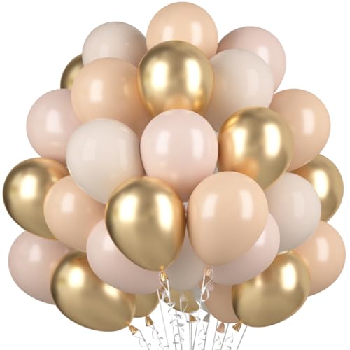 Luftballons Beige Apricot, 60 Stück Ballons Beige Latex Luftballons, Luftballons Beige Cremeweiß, Apricot Champagner Gold Metallic Ballons mit Band für Geburtstag Hochzeit Babyparty Dekoration von Capaneus