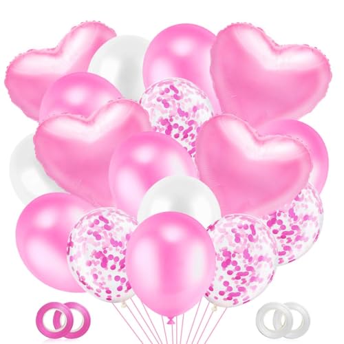 Luftballons Rosa, 50 Stück Pink Konfetti Luftballons Set, Rosa Herzförmiger Aluminiumfolienballon, Ballons Rosa Helium für Mädchen Geburtstag, Babyparty, Hochzeit, Geschäftstätigkeit von Capaneus