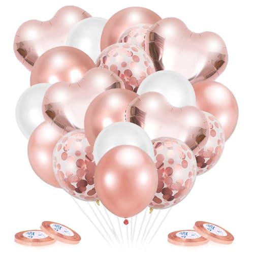 Rose Gold Luftballons 50 Stück Herzluftballon Rosegold Latexballons Konfetti Ballons mit Bändern Helium Ballon Folienballon Set für Geburtstag, Party Deko，Hochzeit Dekoration von Capaneus