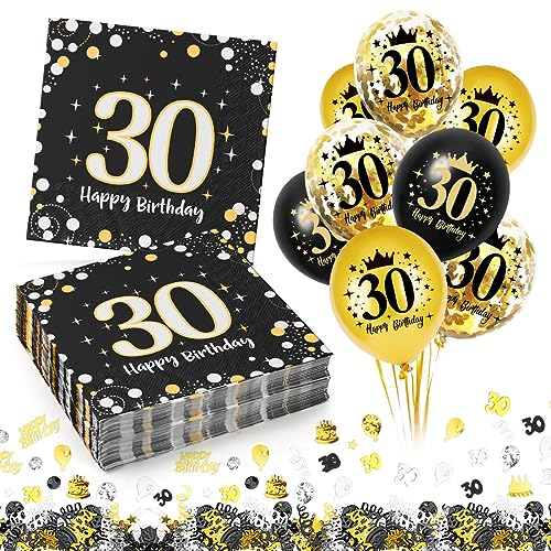 Servietten 30. geburtstag, 60 Stück Servietten 30 Geburtstag Mann + 18 Stück Deko 30. Geburtstag Luftballons, Servietten 30. Geburtstag Mann Frau, Happy Birthday 30 Servietten von Capaneus