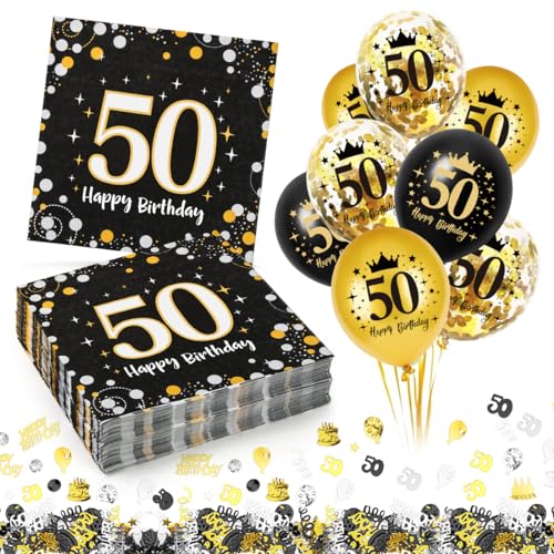 Servietten 50. geburtstag, 30 Stück Servietten 50 Geburtstag Mann + 18 Stück Deko 50. Geburtstag Luftballons, Servietten 50. Geburtstag Mann Frau, Happy Birthday 50 Servietten von Capaneus