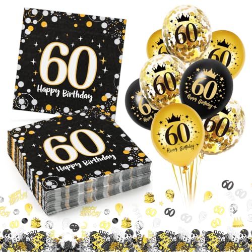 Servietten 60. geburtstag, 30 Stück Servietten 60 Geburtstag Mann + 18 Stück Deko 60. Geburtstag Luftballons, Servietten 60. Geburtstag Mann Frau, Happy Birthday 60 Servietten von Capaneus