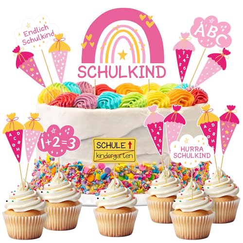 Tortendeko Einschulung, Schulkind Tortendeko Mädchen, Kuchendeko Schulanfang, Cake Topper Schulkind, Kuchen Deko Einschulung, Cake Topper Einschulung für Schulanfang Party Dekoration von Capaneus