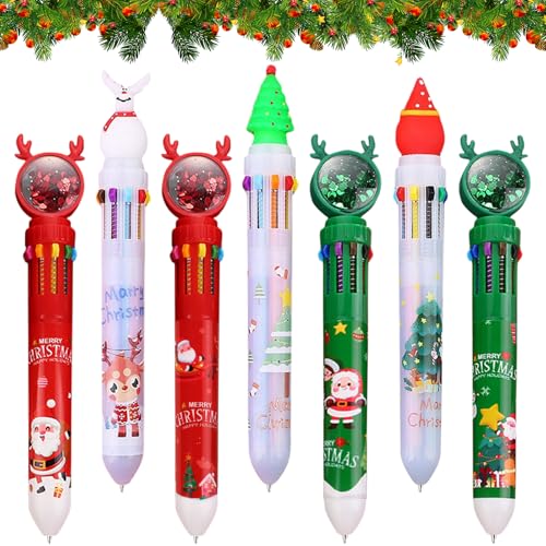 10-in-1 Weihnachten Kugelschreiber, 7 Stück 10 Farben Mehrfarbig Stifte Druckstift, Stifte Weihnachten Kinder, Weihnachtskugelschreiber, Multicolor Kugelschreiber Weihnachten für Schüler Geschenk von Capgoost