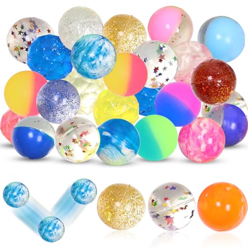 24 Stück Flummies für Kinder, 27 mm Flummi Planeten, Springball Gummiball Hüpfball für Kinder Mitgebsel Kindergeburtstag, Bunt Gummiball, Pinata Füllung Kindergeburtstag Geschenke für Mädchen Jungen von Capgoost