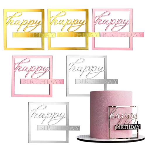 Tortendeko, 6 Stück Tortendeko Geburtstag, Happy Birthday Tortendeko, Kuchendeko Geburtstag, Wiederverwendbar Geburtstagskuchen Deko, Acryl Tortendeko, Cake Decoration für Kinder Erwachsene von Capgoost