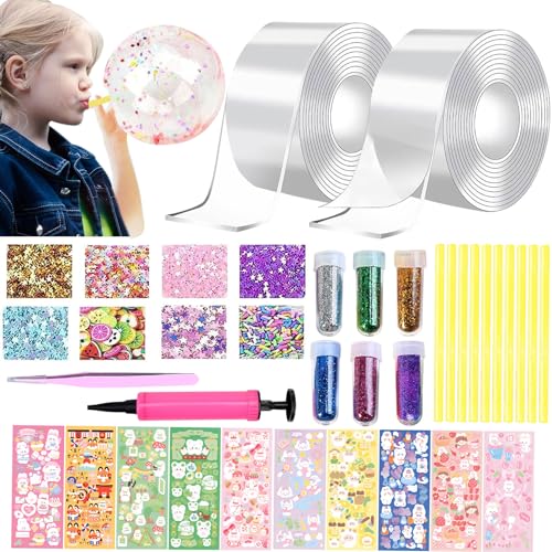 38 Stück Nano Tape Bubbles Set, Magie Nano Klebeband Set, Doppelseitiges Bubble Tape DIY, Blowing Bubble Tape mit Pailletten Aufkleber, Transparentes Multipurpose Nano Tape Bubble Craft Kit für Kinder von Capgoost