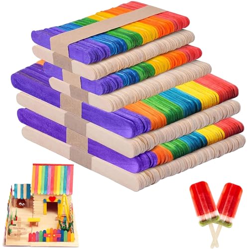 400 Stück Bunte Holzstäbchen zum Basteln, Eisstiele aus Holz Holzstäbe, Eisstäbchen Holzspatel zum Basteln, Eisstäbchen Holz, Popsicle Sticks für Herstellen, Eis Stiel DIY Handwerk Bastelarbeiten(A) von Capgoost