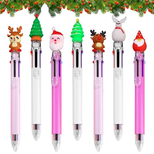 6-in-1 Weihnachten Kugelschreiber, 7 Stück 6 Farben Mehrfarbig Stifte Druckstift, Stifte Weihnachten Kinder, Weihnachtskugelschreiber, Multicolor Kugelschreiber Weihnachten für Schüler Geschenk von Capgoost