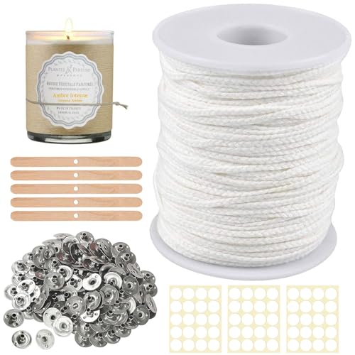 61m Kerzendochte für Kerzen, Kerzendocht Set, Rauchfrei Kerzendocht, Kerzen Docht Set, Cotton Candle Wick Kerzendocht mit 100 Stück Dochthalter für DIY Kerzenherstellung Weihnachten Aromatherapie von Capgoost